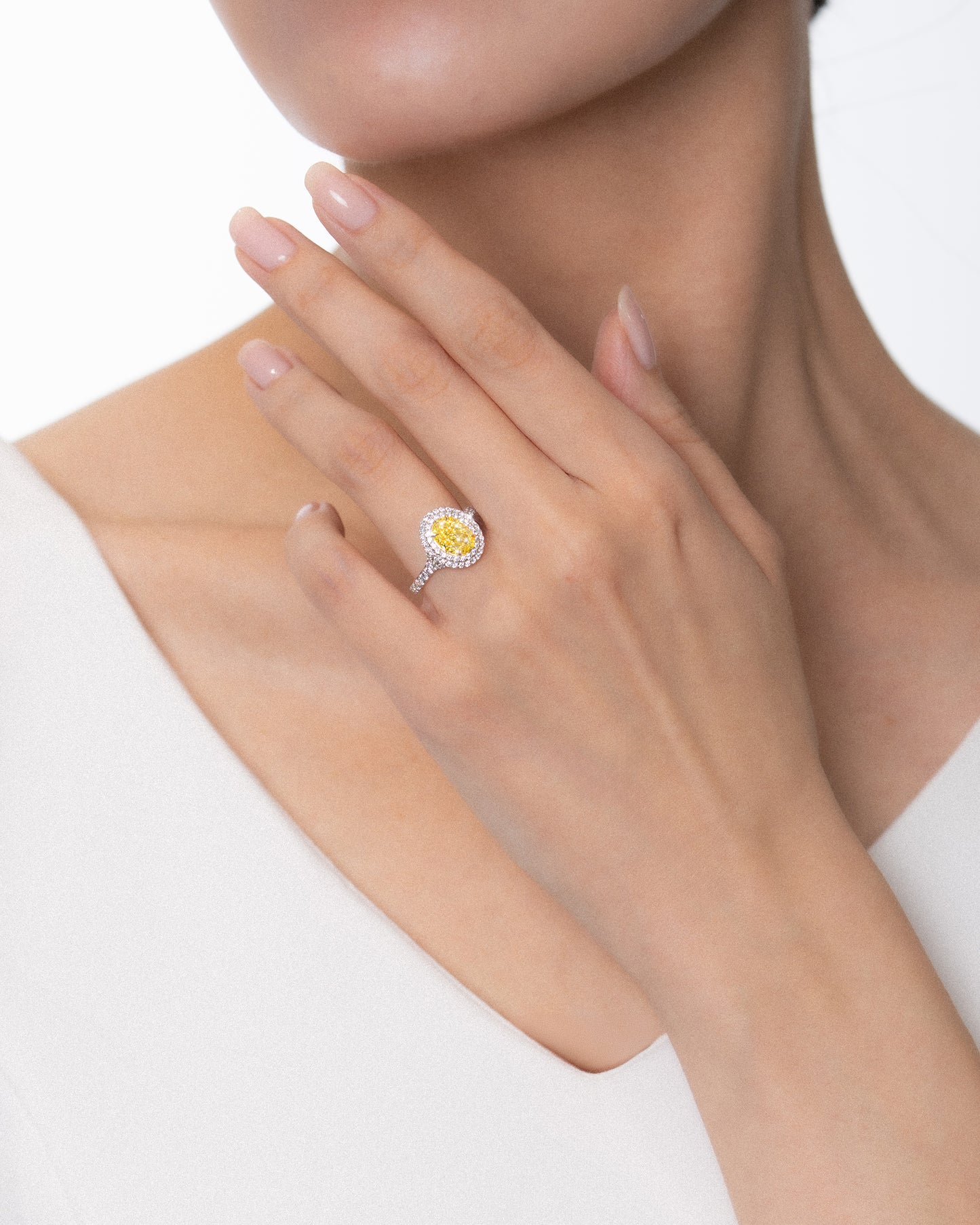 Yellow Oval Halo Ring