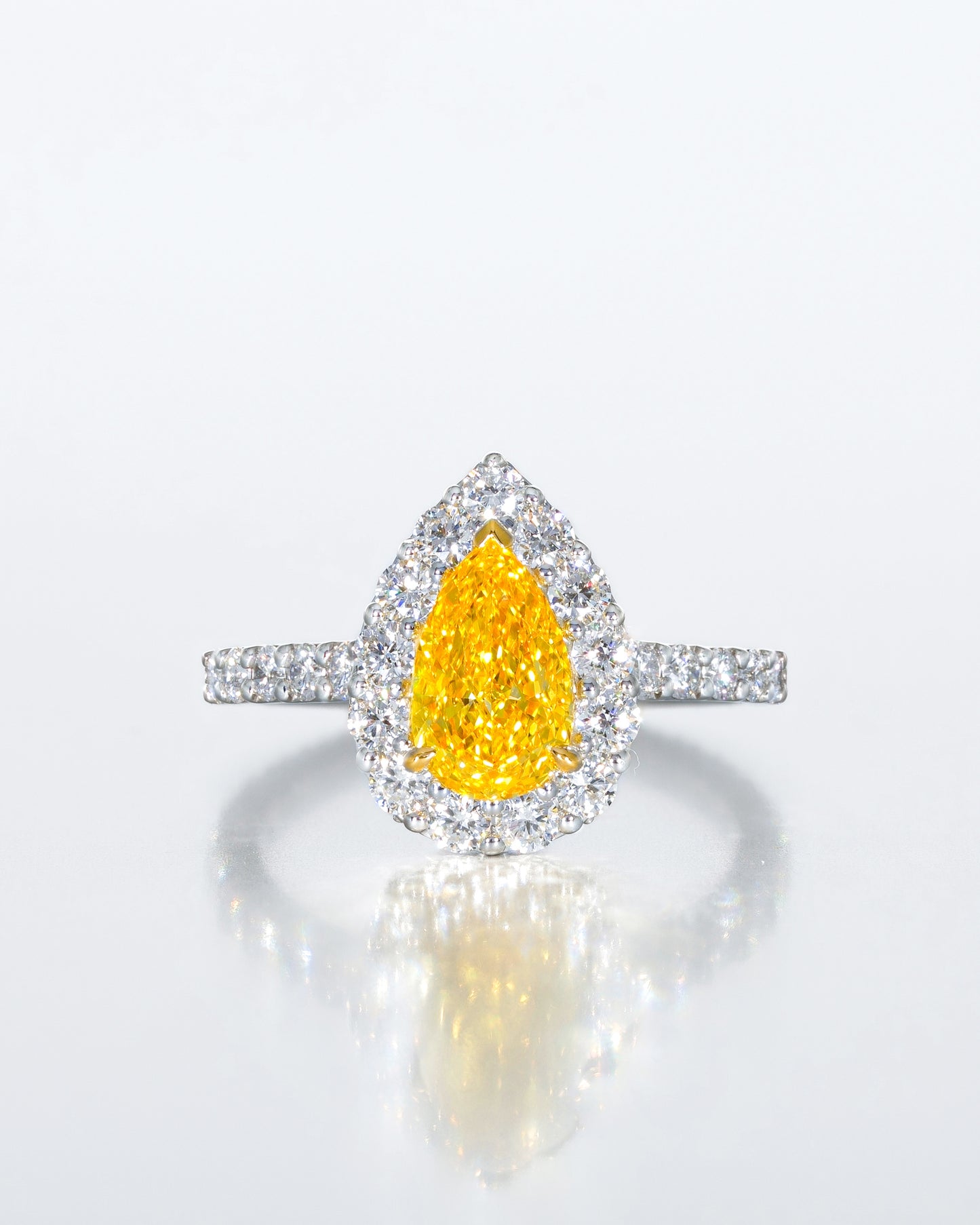 Vivid Yellow Pear Halo Ring