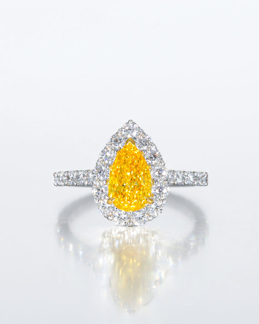 Vivid Yellow Pear Halo Ring