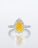 Vivid Yellow Pear Halo Ring