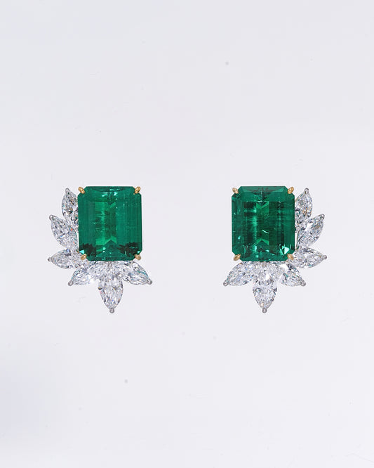Green Emerald Cluster Earrings