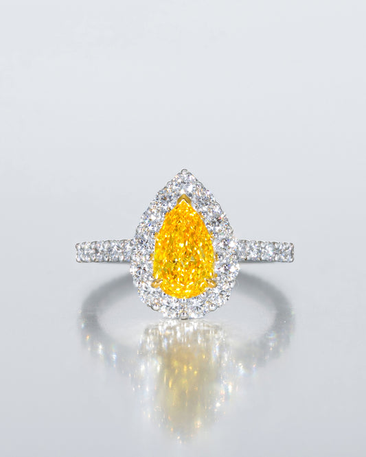 Vivid Yellow Pear Halo Ring