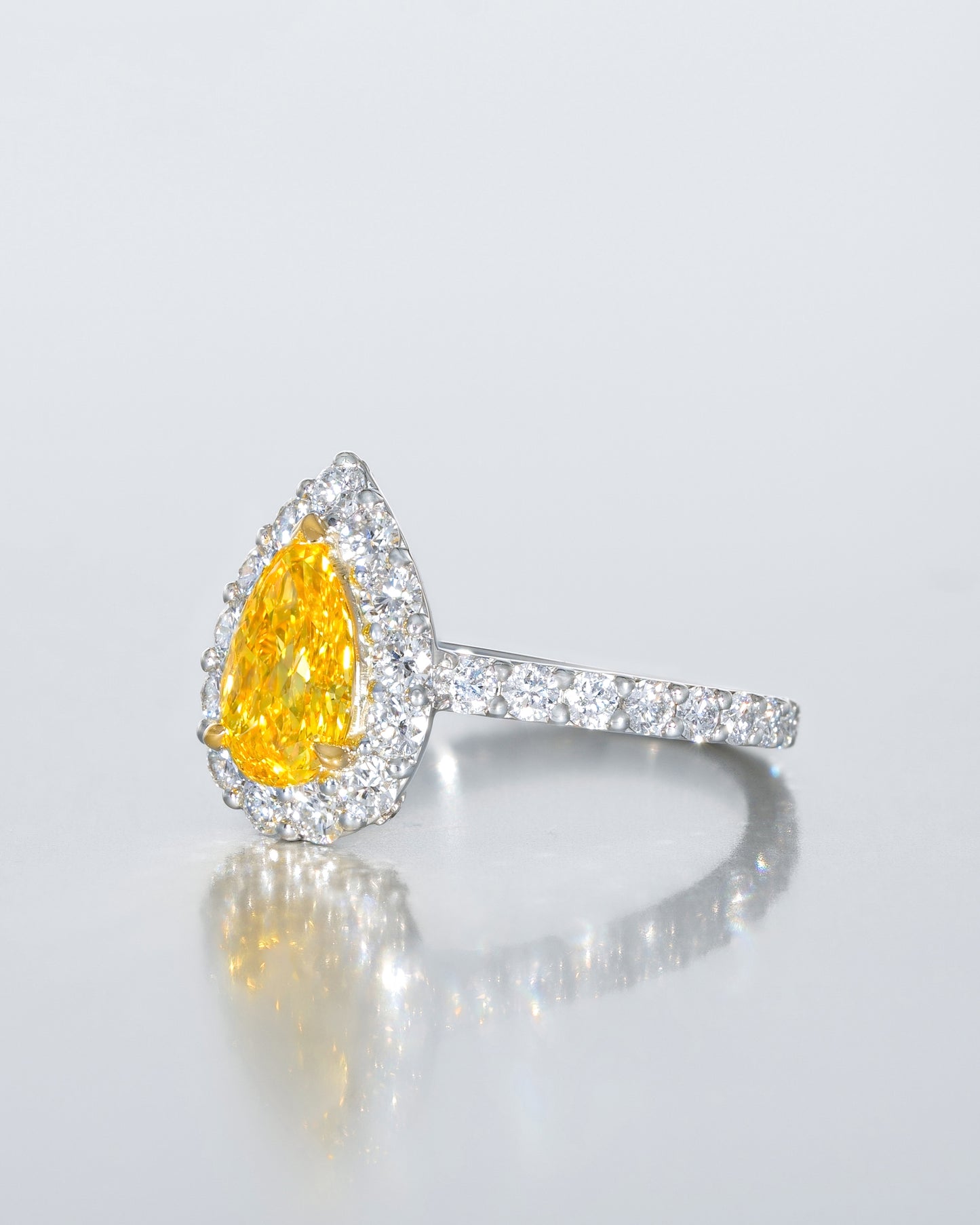 Vivid Yellow Pear Halo Ring