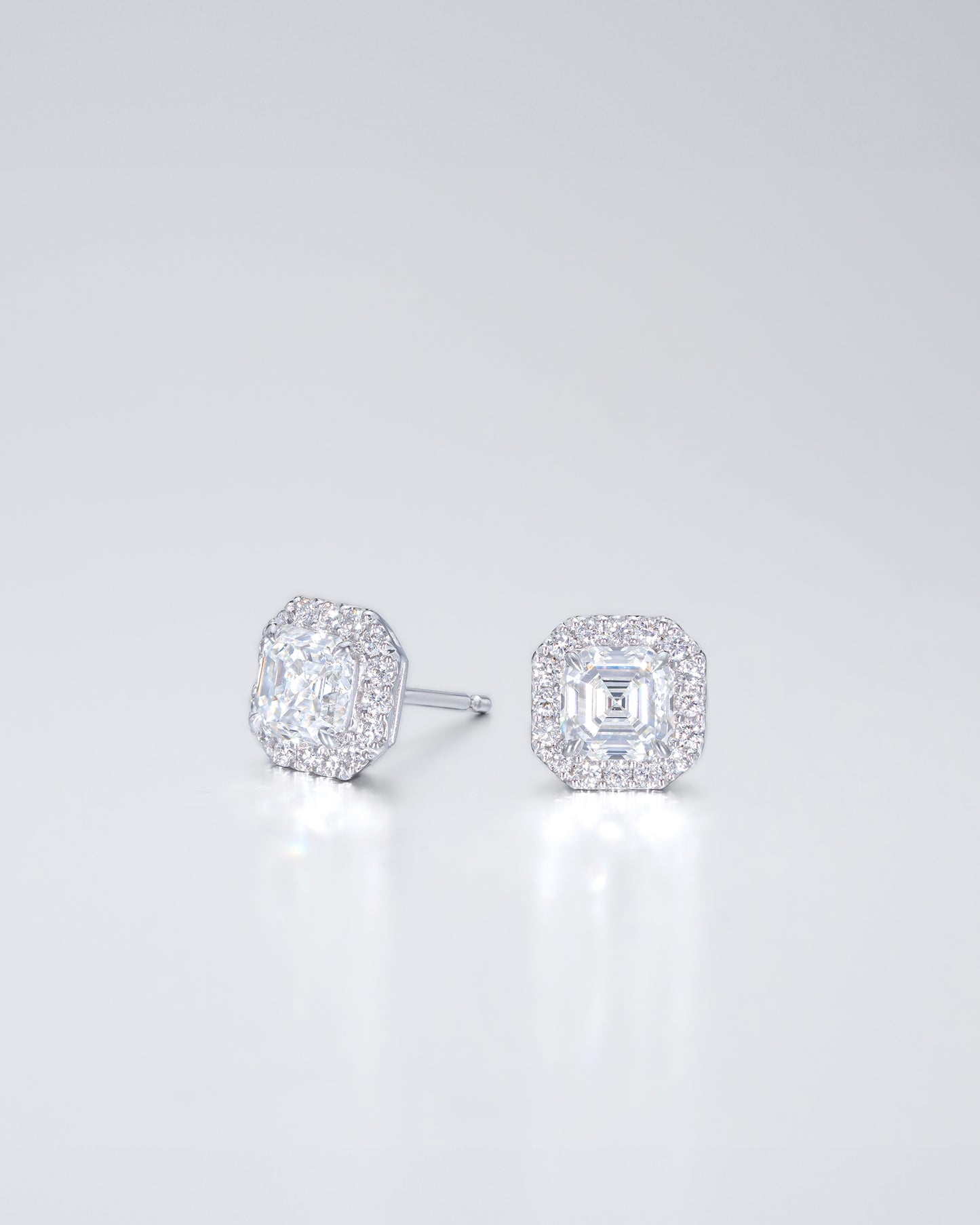 Asscher Halo Stud Earrings