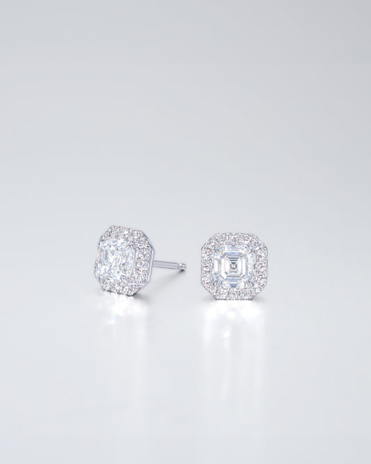 Asscher Halo Stud Earrings