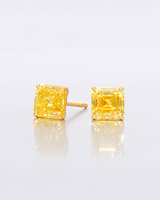 Vivid Yellow Asscher Studs