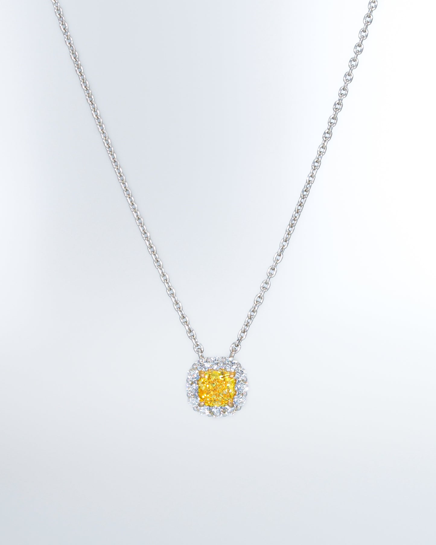 Vivid Yellow Cushion Halo Necklace