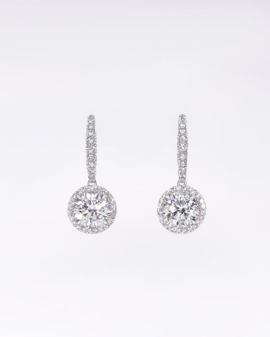 Round Halo Drop Earrings