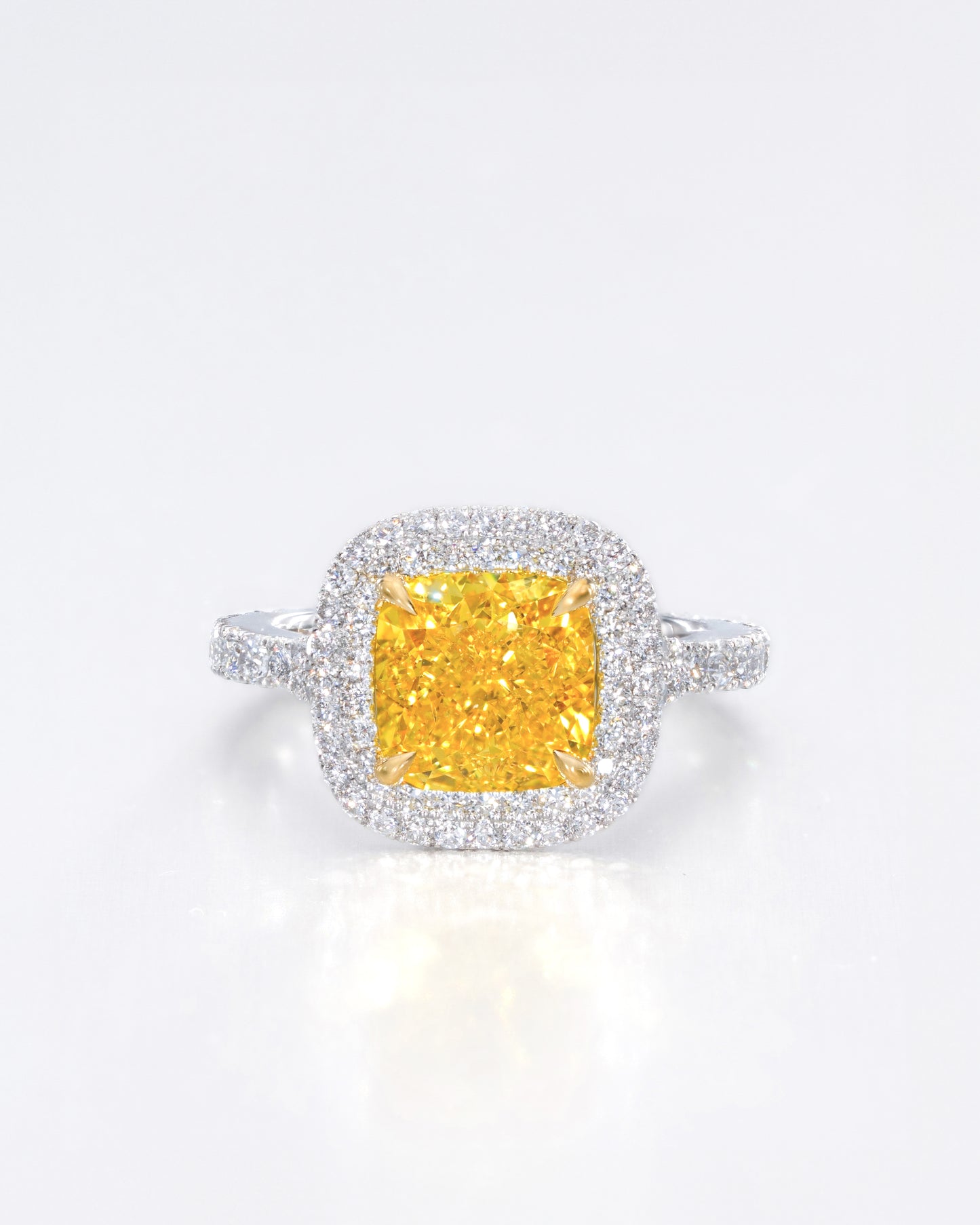 Yellow Cushion Halo Ring