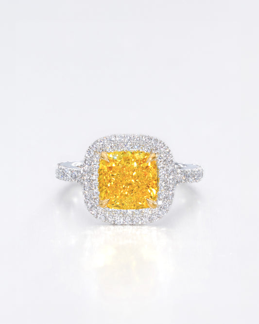 Yellow Cushion Halo Ring