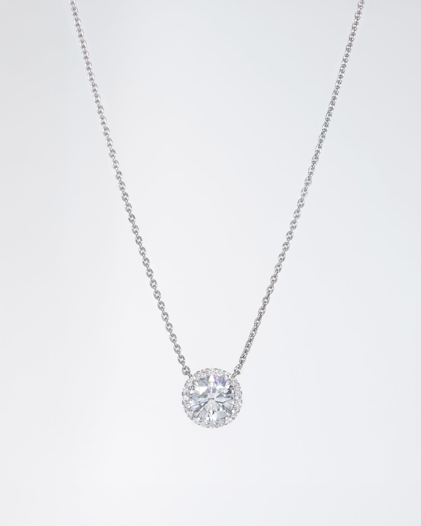 Round Pave Halo Necklace