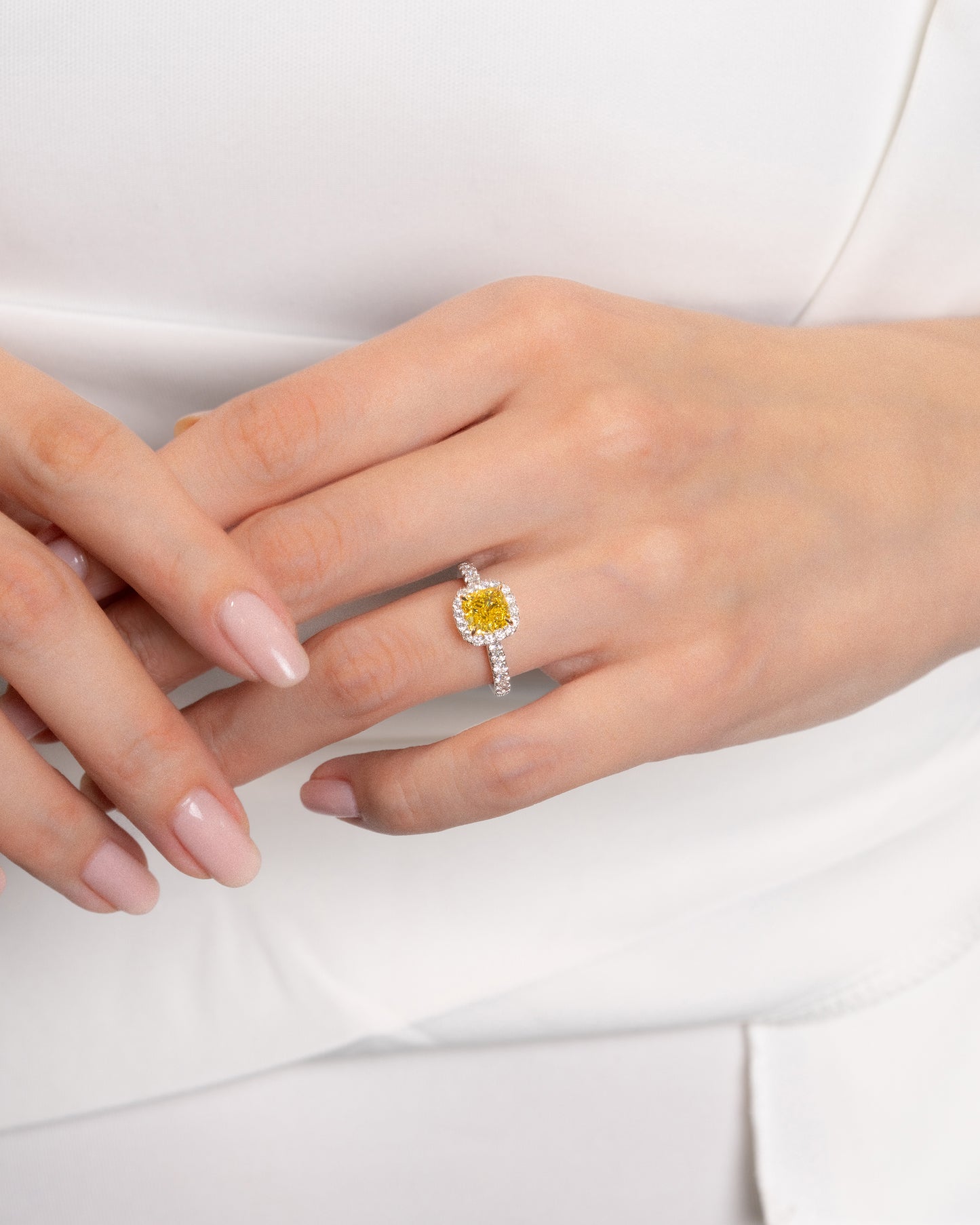 Yellow Cushion Halo Ring