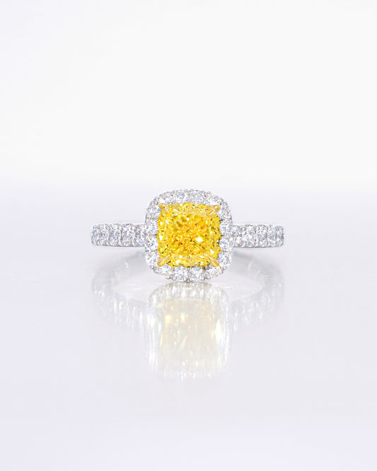 Yellow Cushion Halo Ring