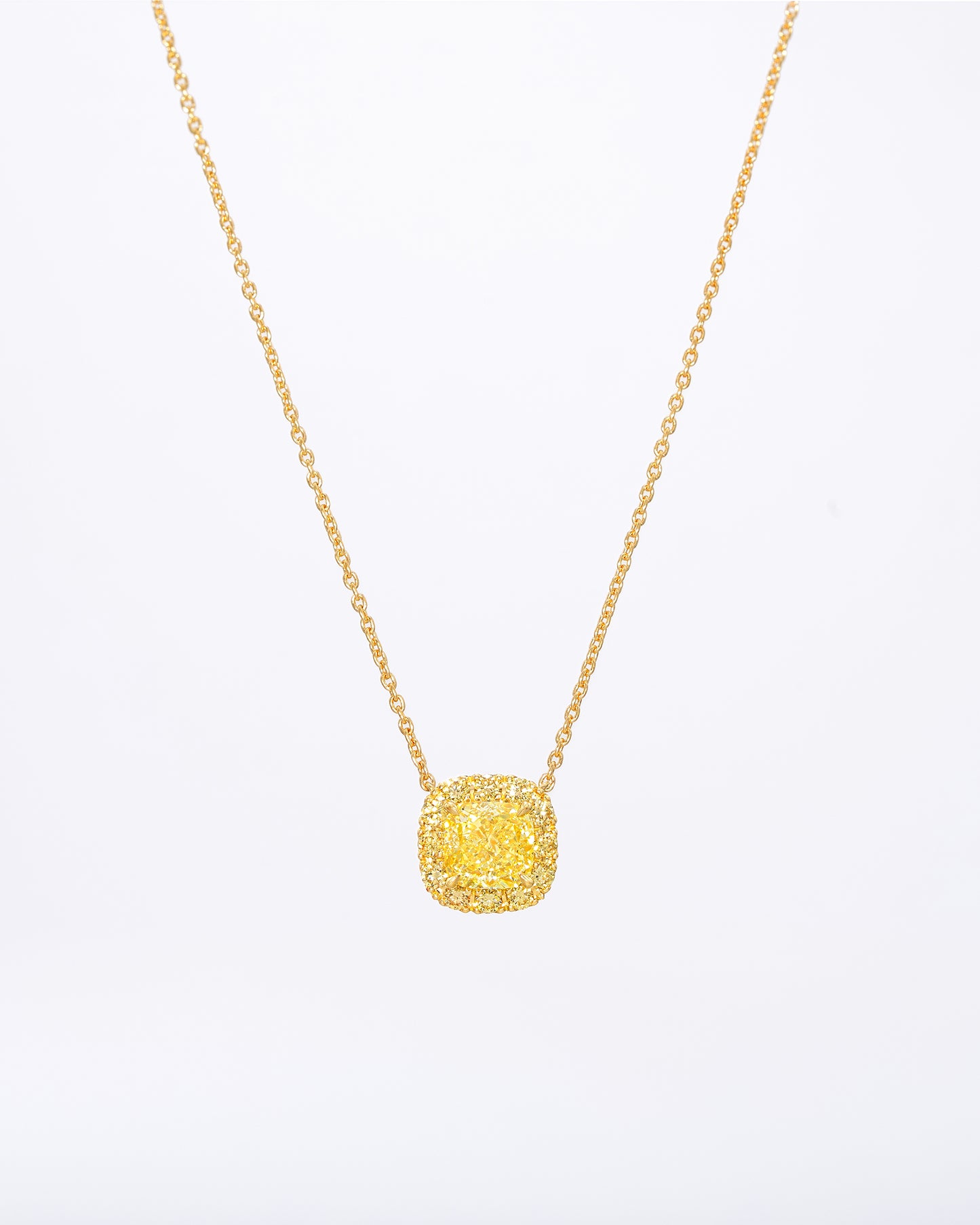 Yellow Cushion Halo Necklace