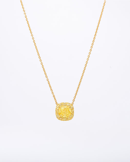 Yellow Cushion Halo Necklace