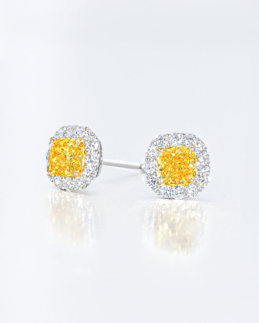 Vivid Yellow Cushion Halo Stud