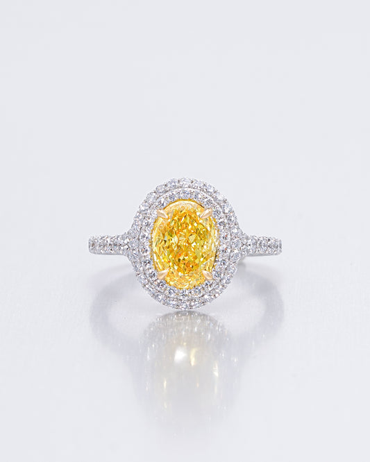 Yellow Oval Halo Ring