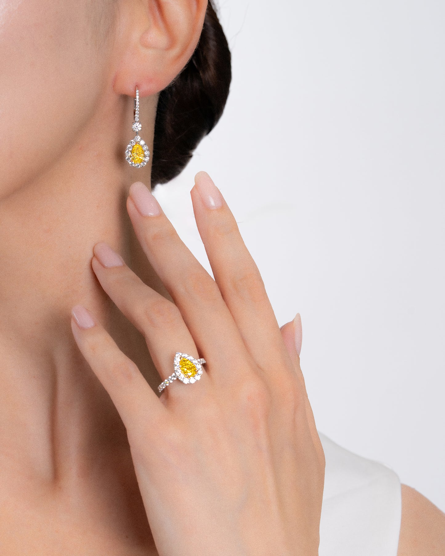 Vivid Yellow Pear Halo Ring