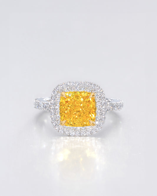 Yellow Cushion Halo Ring