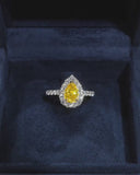 Vivid Yellow Pear Halo Ring