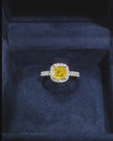 Yellow Cushion Halo Ring