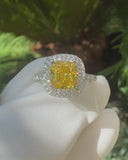 Yellow Cushion Halo Ring