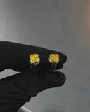 Yellow Cushion Bezel Stud Earrings